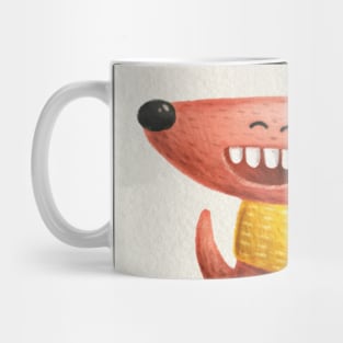 Cute dog in shorts and wearing scarf. Mug